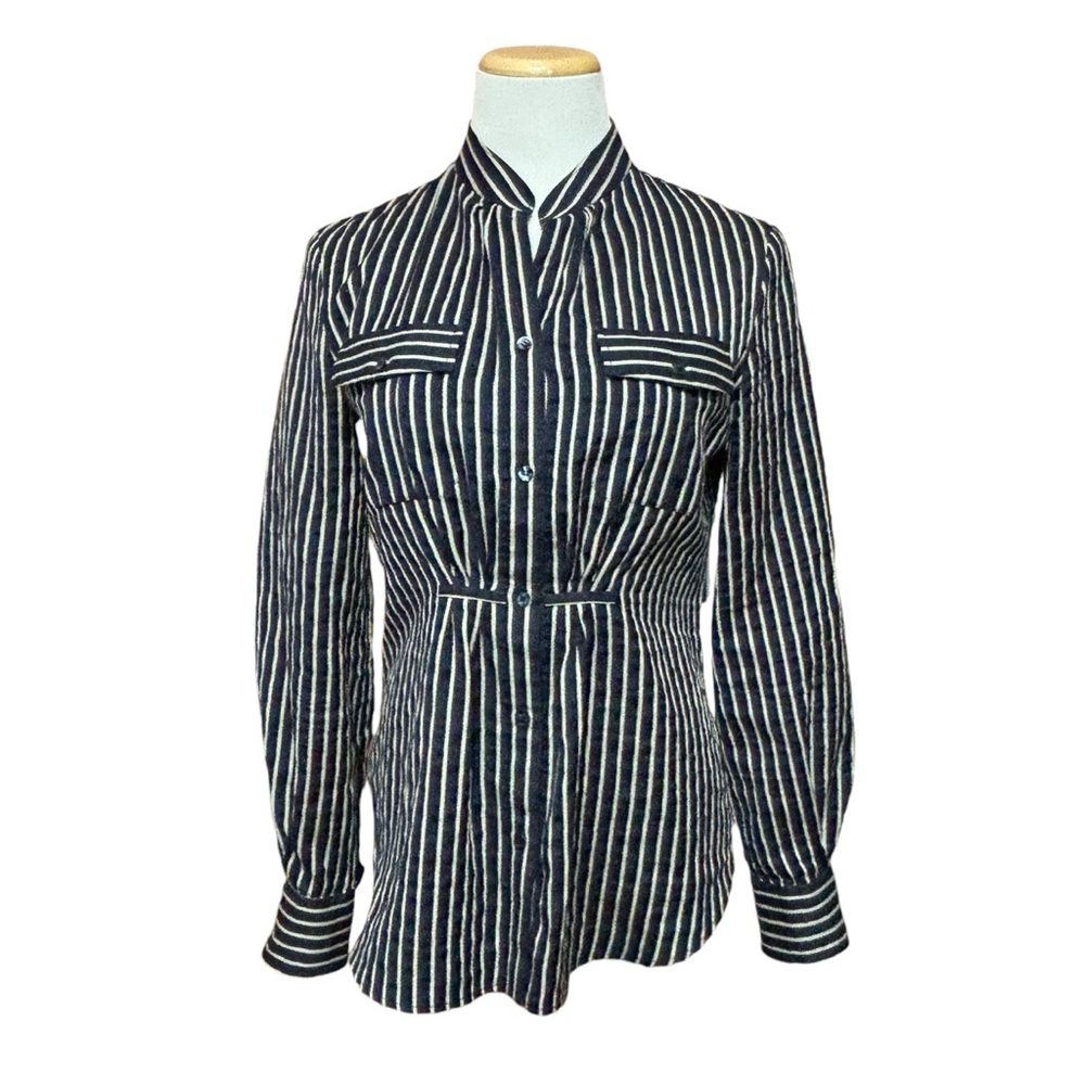 ARMANI Collezioni Navy Striped Button Front Shirt 6